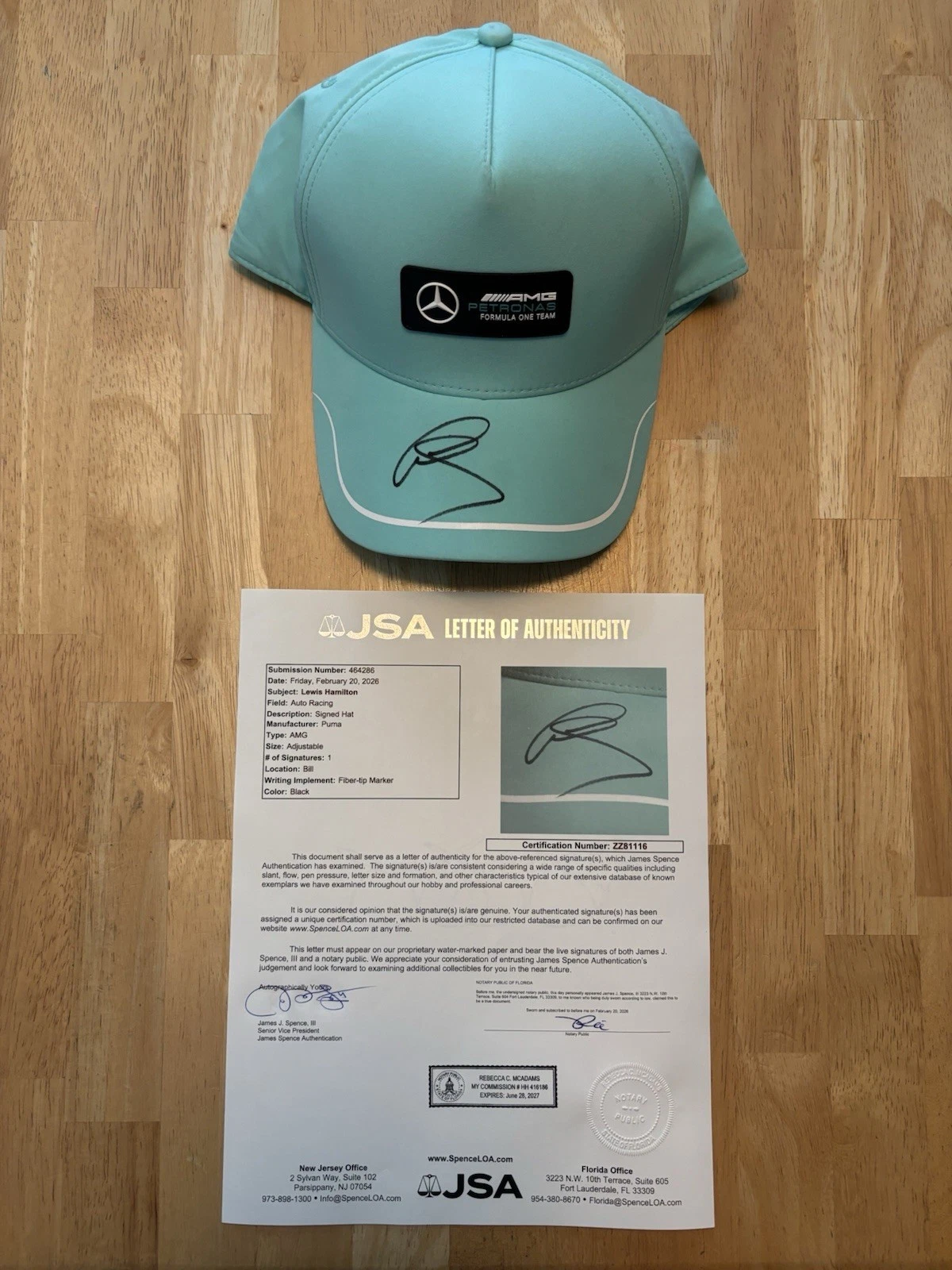 LEWIS HAMILTON SIGNED AUTOGRAPHED MERCEDES-BENZ FORMULA 1 TEAM HAT. JSA Loa Rare