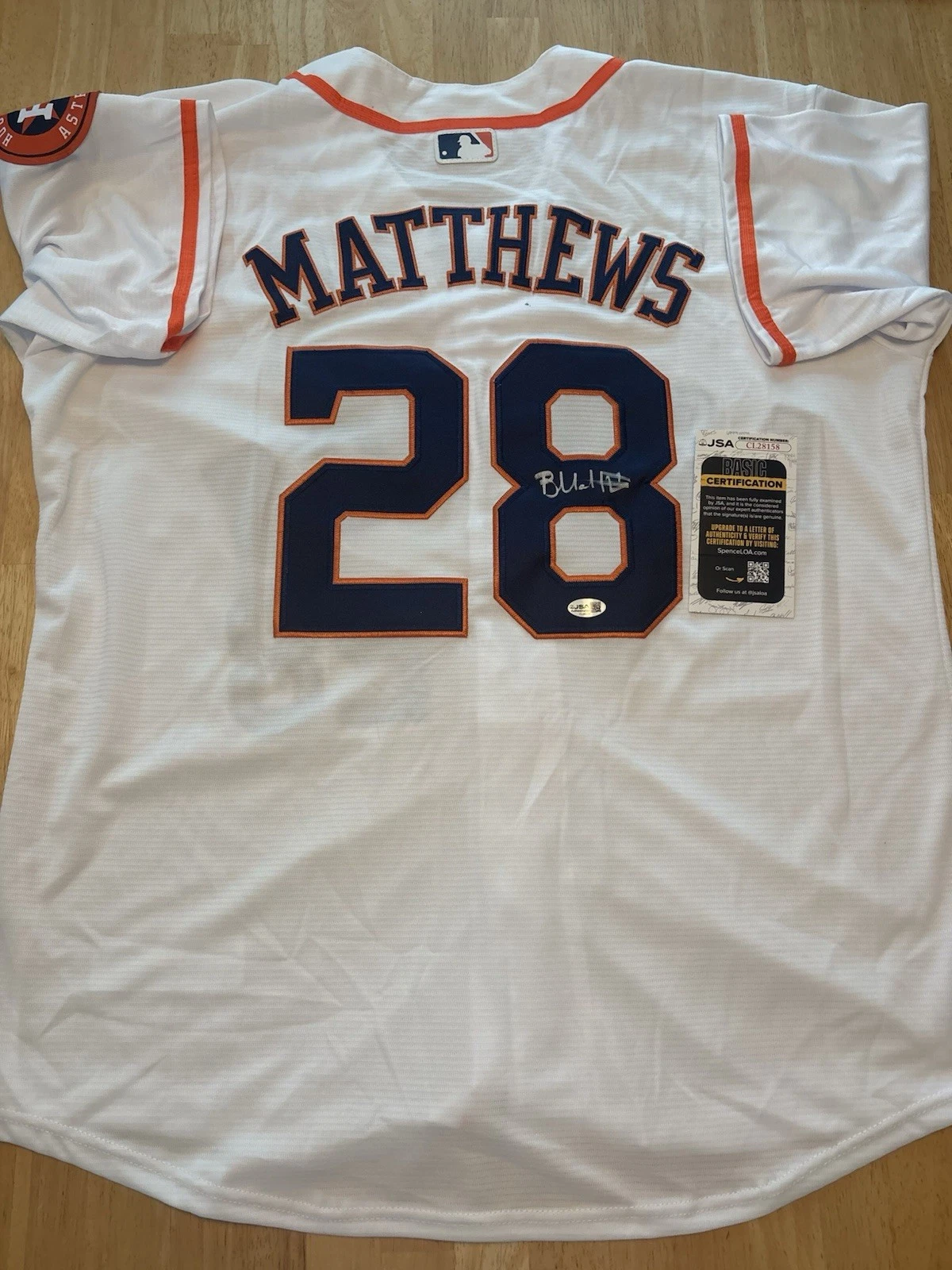 Brice Matthews Signed Autographed Houston Astros Jersey. JSA Coa. Rare