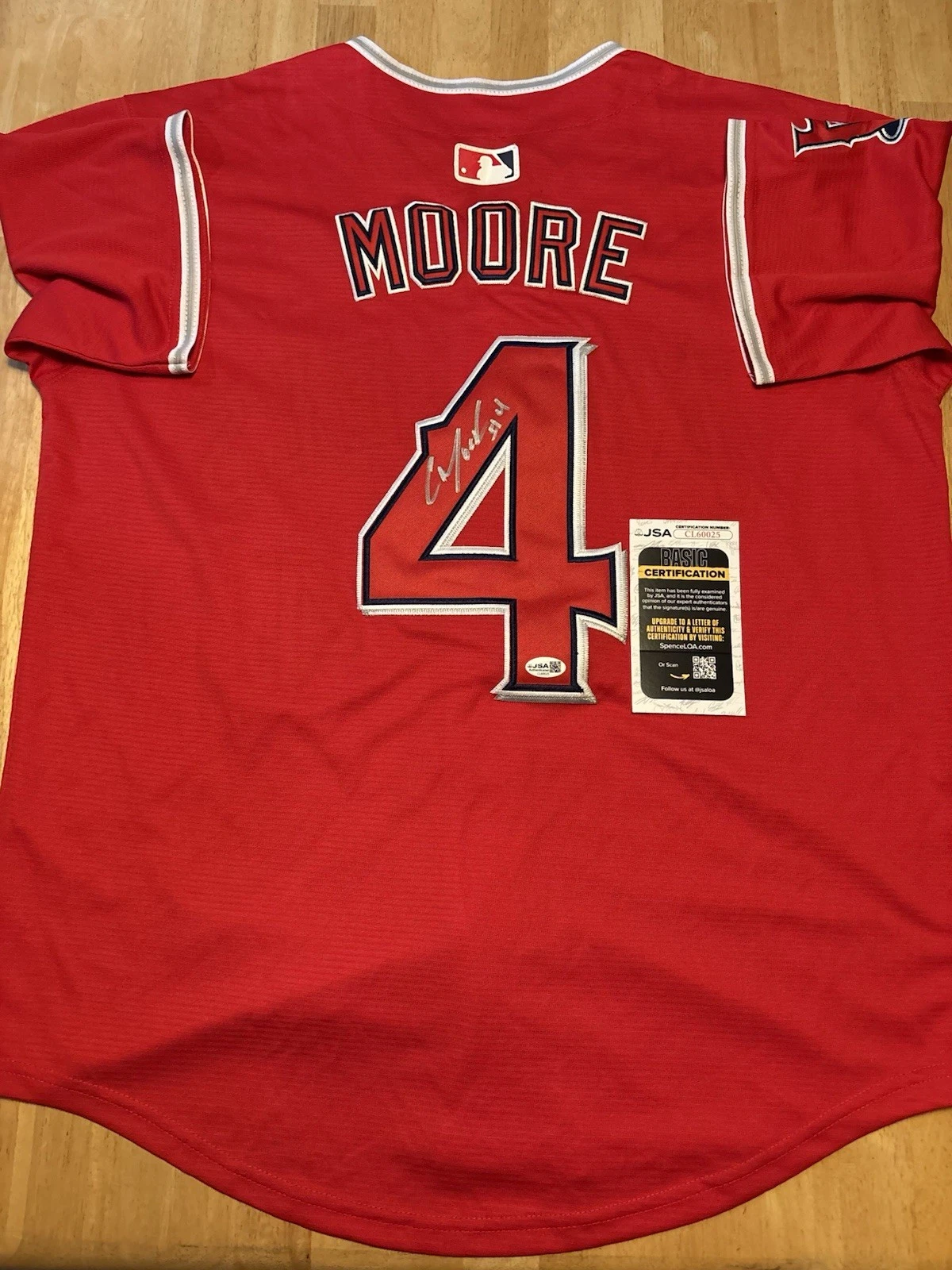 CHRISTIAN MOORE Angels signed autographed LA Angels Jersey JSA Coa
