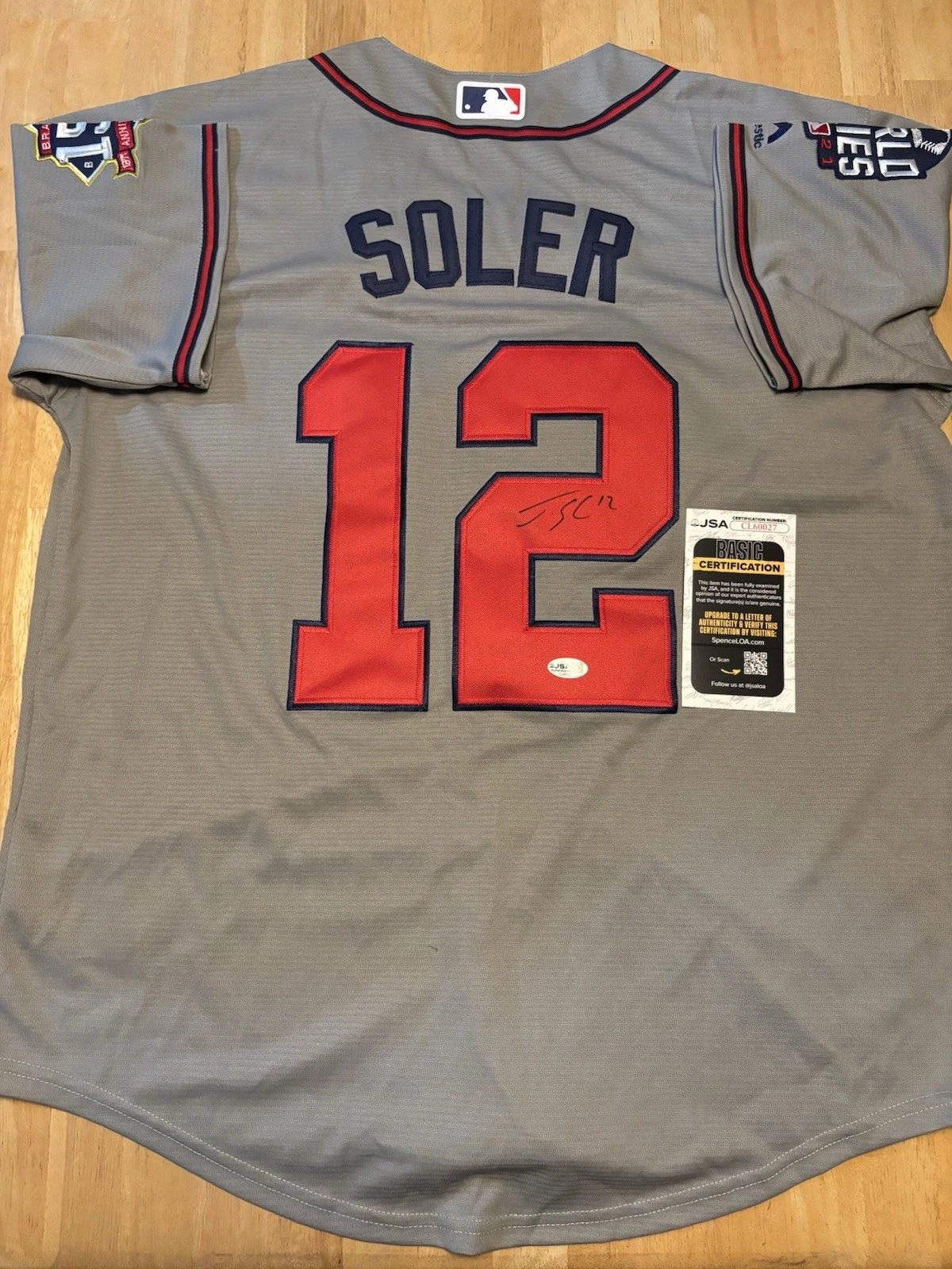 Jorge Soler Signed Autographed Atlanta Braves World Series Jersey. JSA Coa