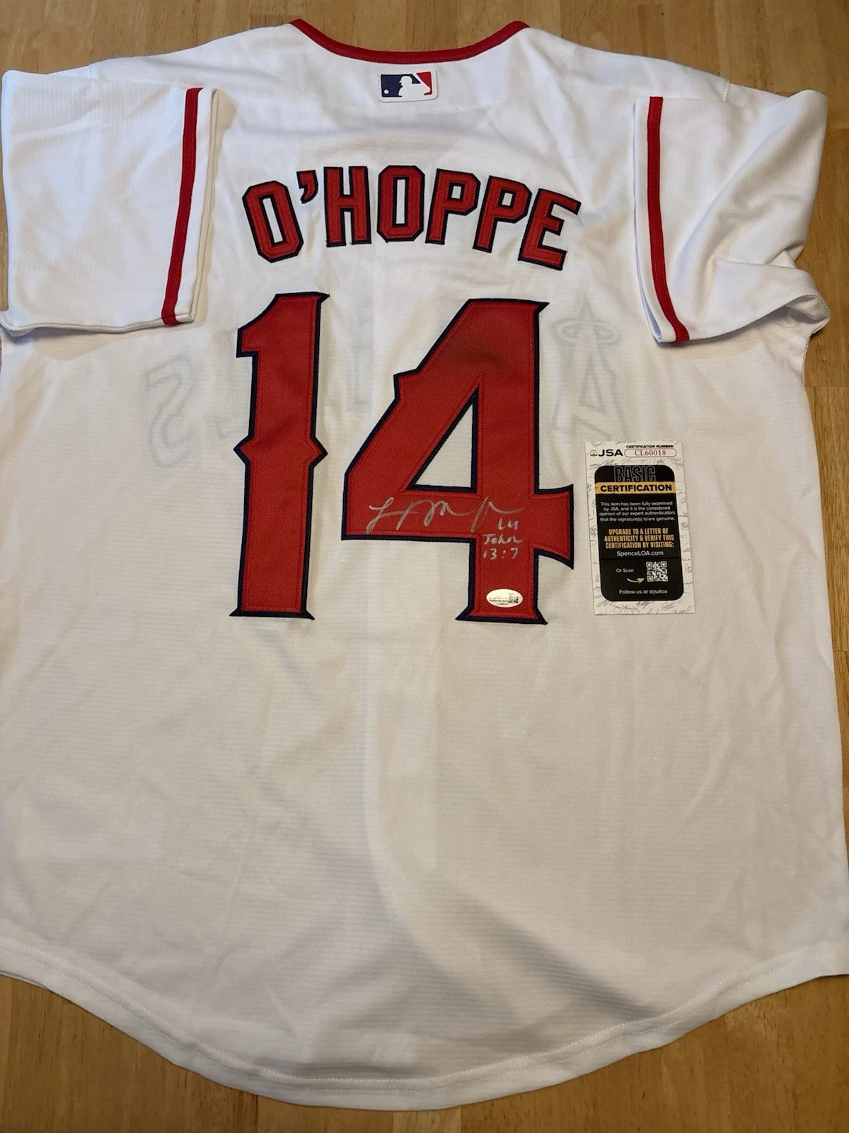Logan O’Hoppe Signed Autographed Los Angeles Angels Home Jersey JSA COA