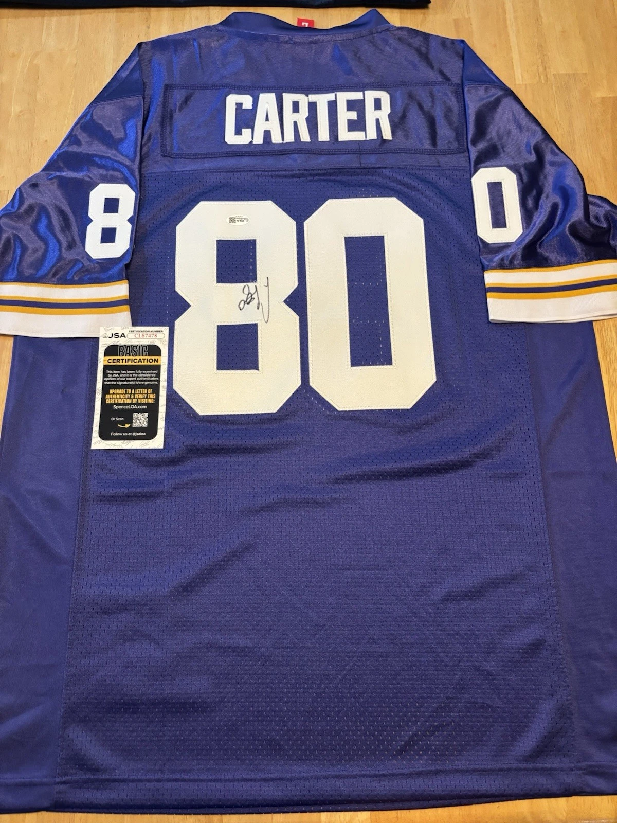 Cris Carter Minnesota Vikings  Signed Autographed Jersey.  HOF JSA COA. READ