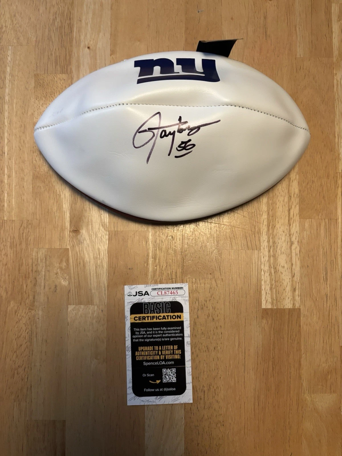 Lawrence Taylor Signed  Autographed New York Giants Logo Football JSA COA. Hof