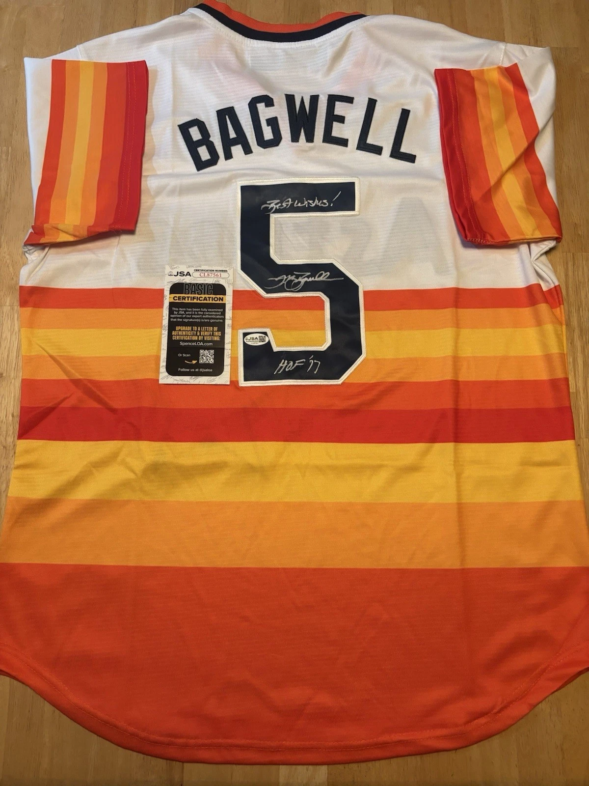 Jeff Bagwell Houston Astros Autographed Jersey Inscribed HOF 17 JSA COA
