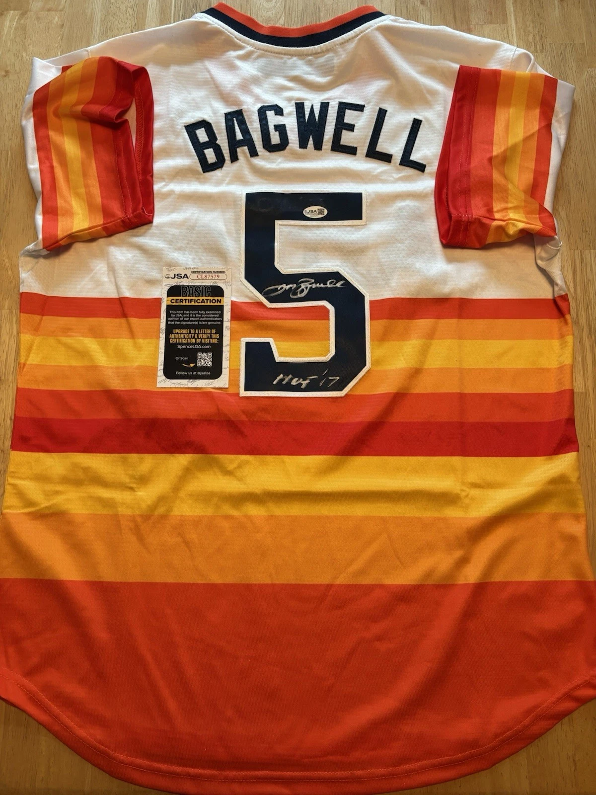 Jeff Bagwell Houston Astros Autographed Jersey Inscribed HOF 17 JSA COA