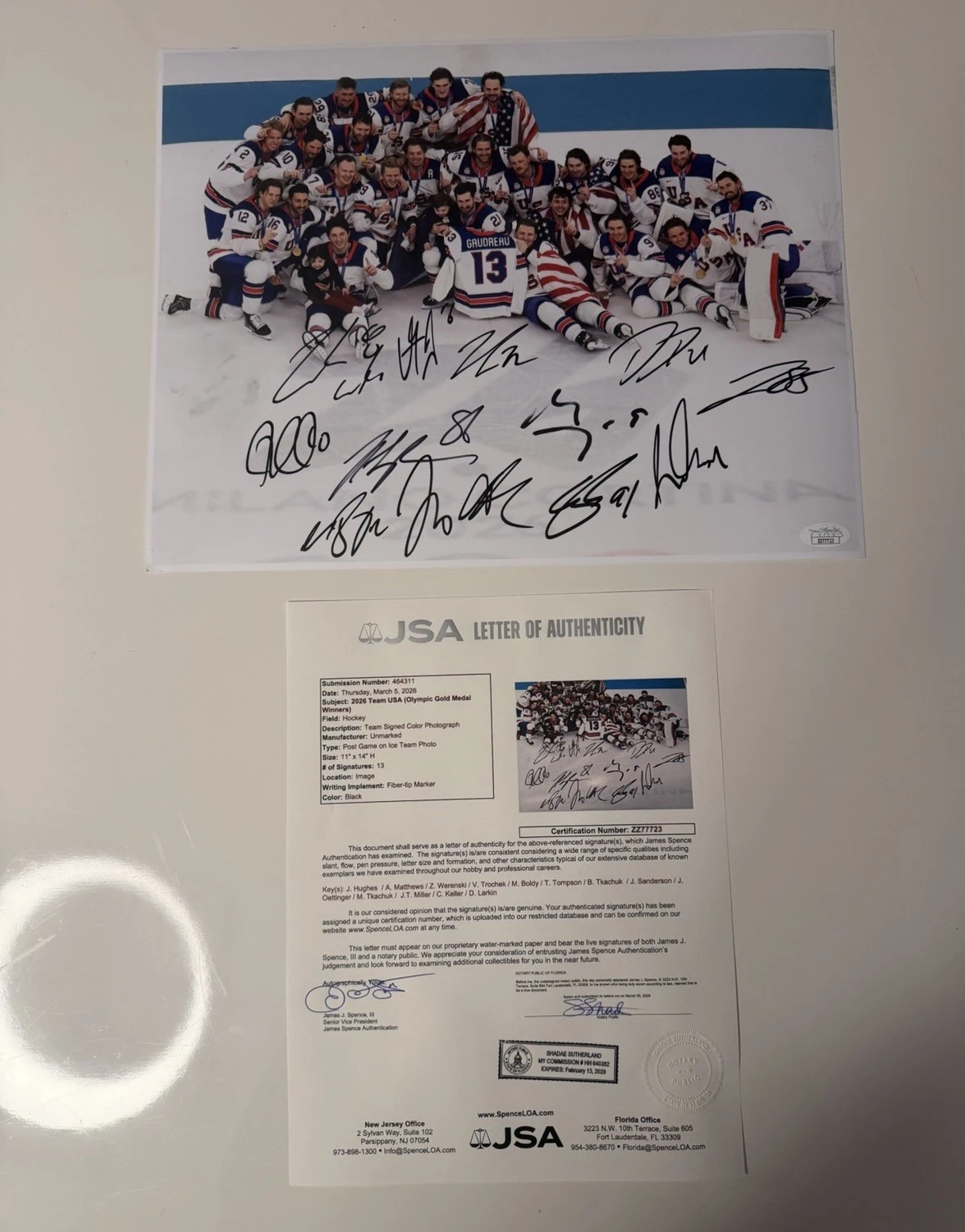 2026 Team USA Hockey Autographed 11x14 Photo Olympics Hughes Matthews +More JSA