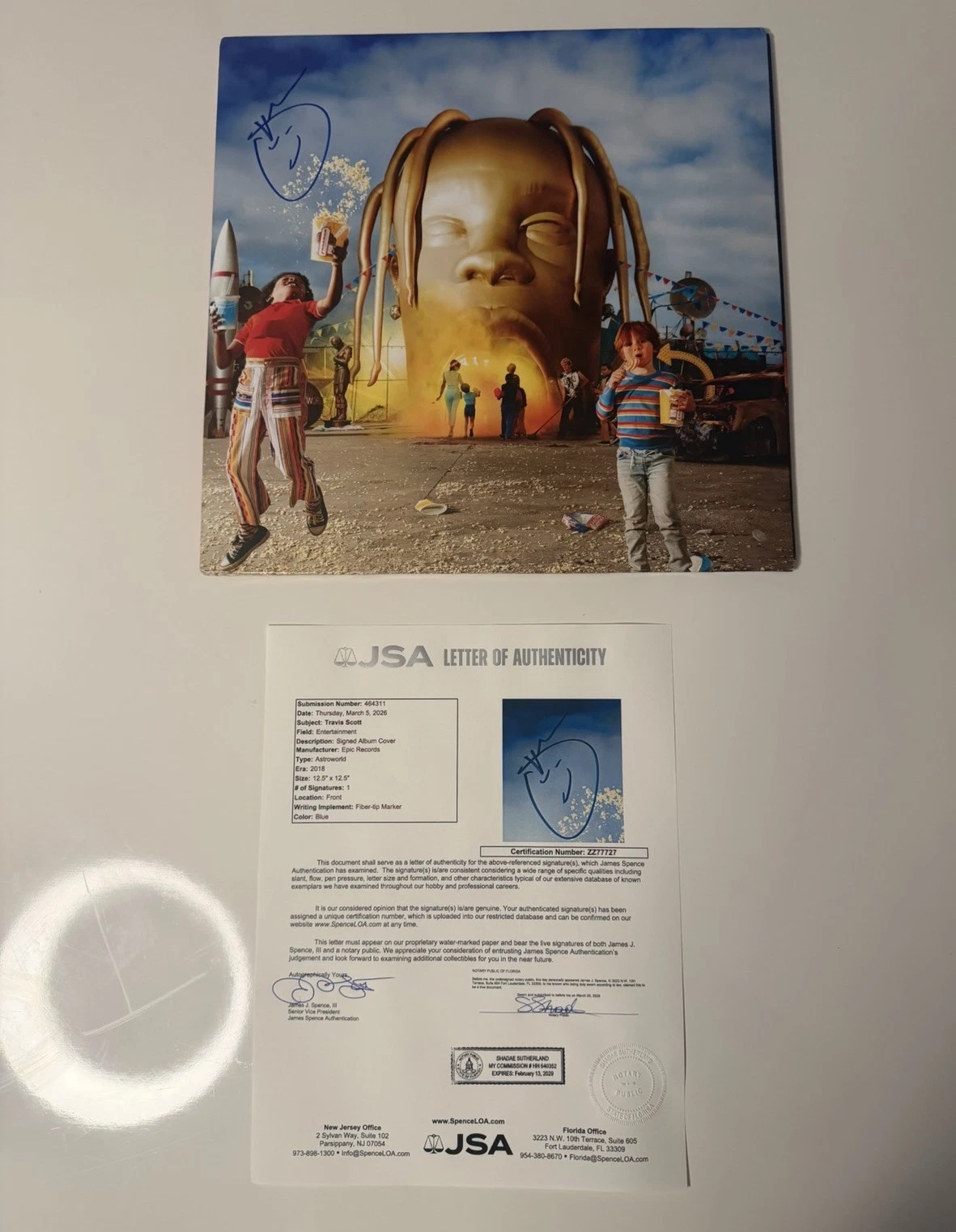 Travis Scott Rapper Autographed ASTROWORLD Vinyl Record Cactus Jack Rare JSA LOA