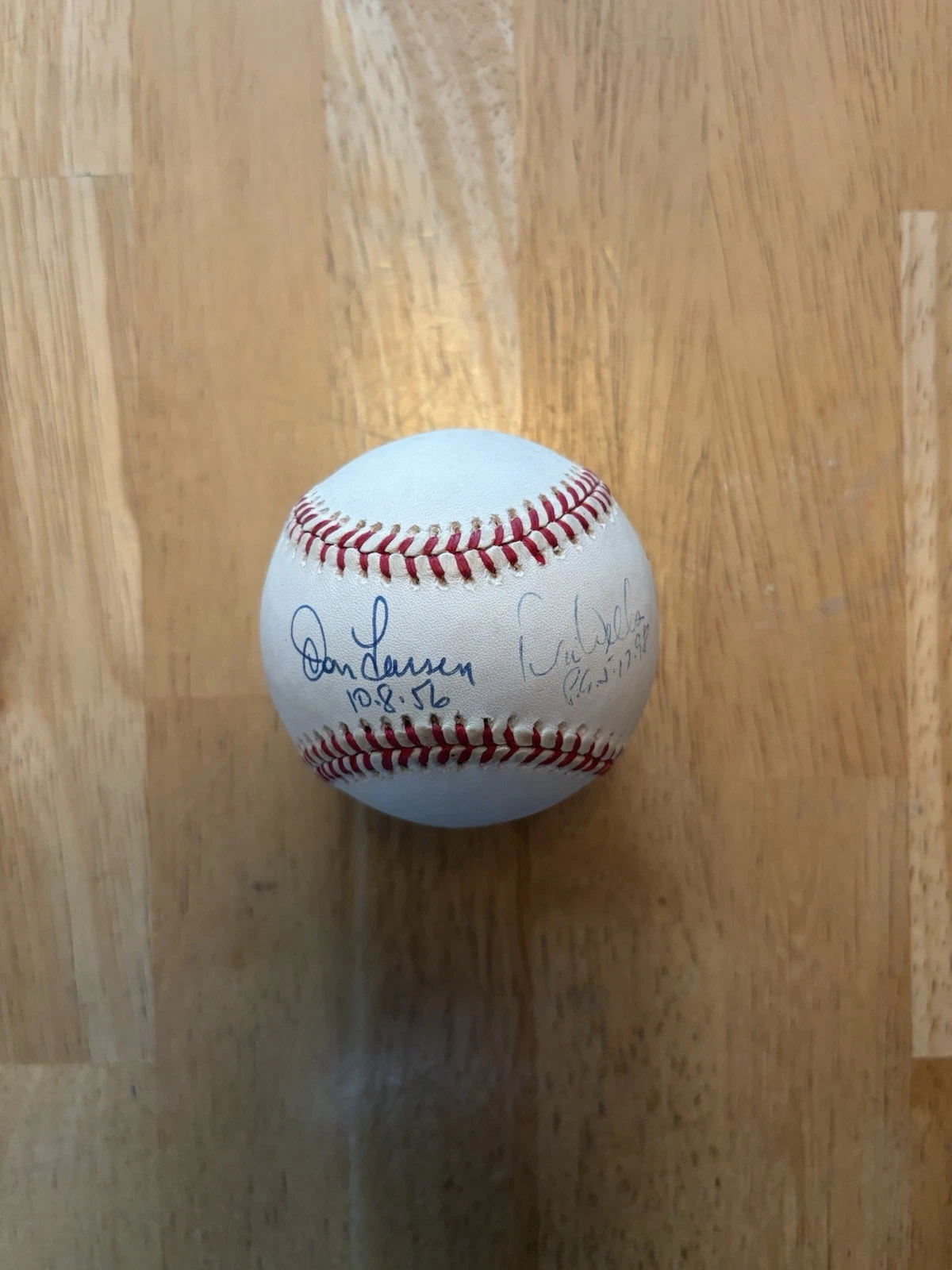 Don Larsen & David Wells Signed Heavily Inscribed Perfect Game Baseball. Coa