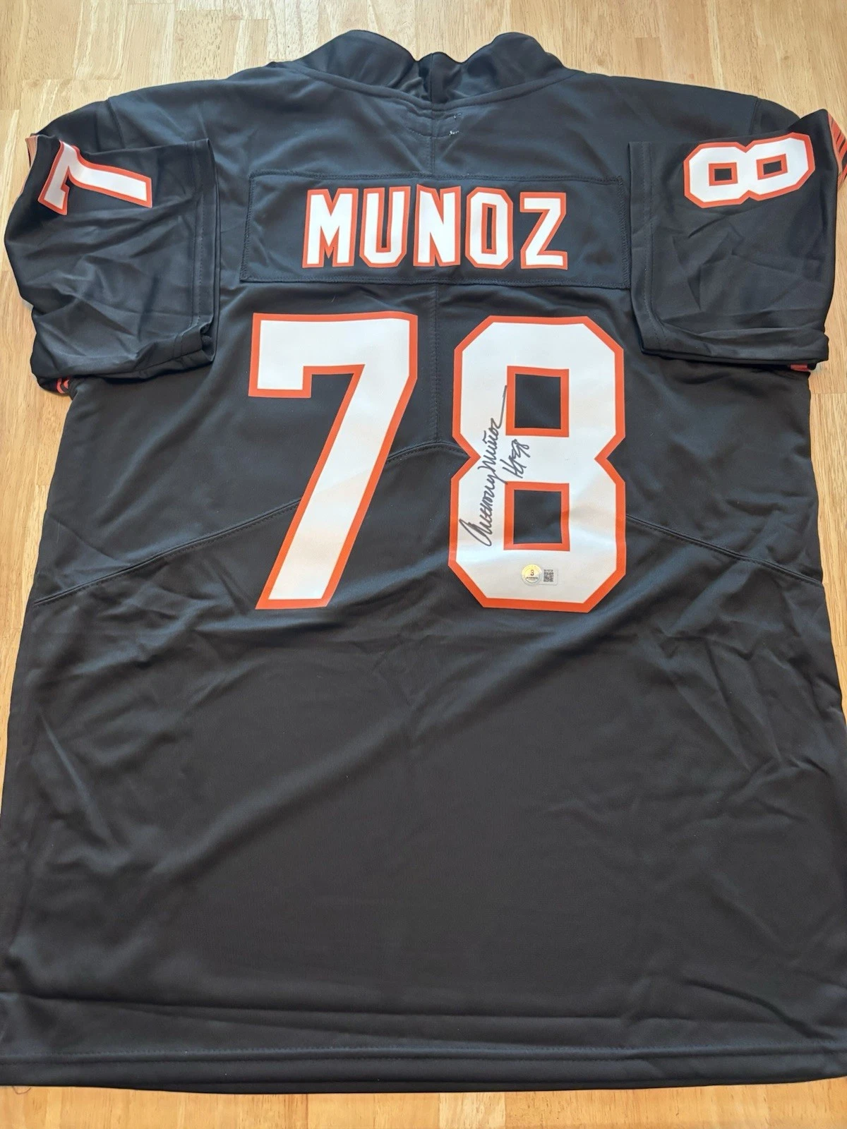 Anthony Munoz Signed Autographed Inscribed Cincinnati Bengals Jersey. Beckett