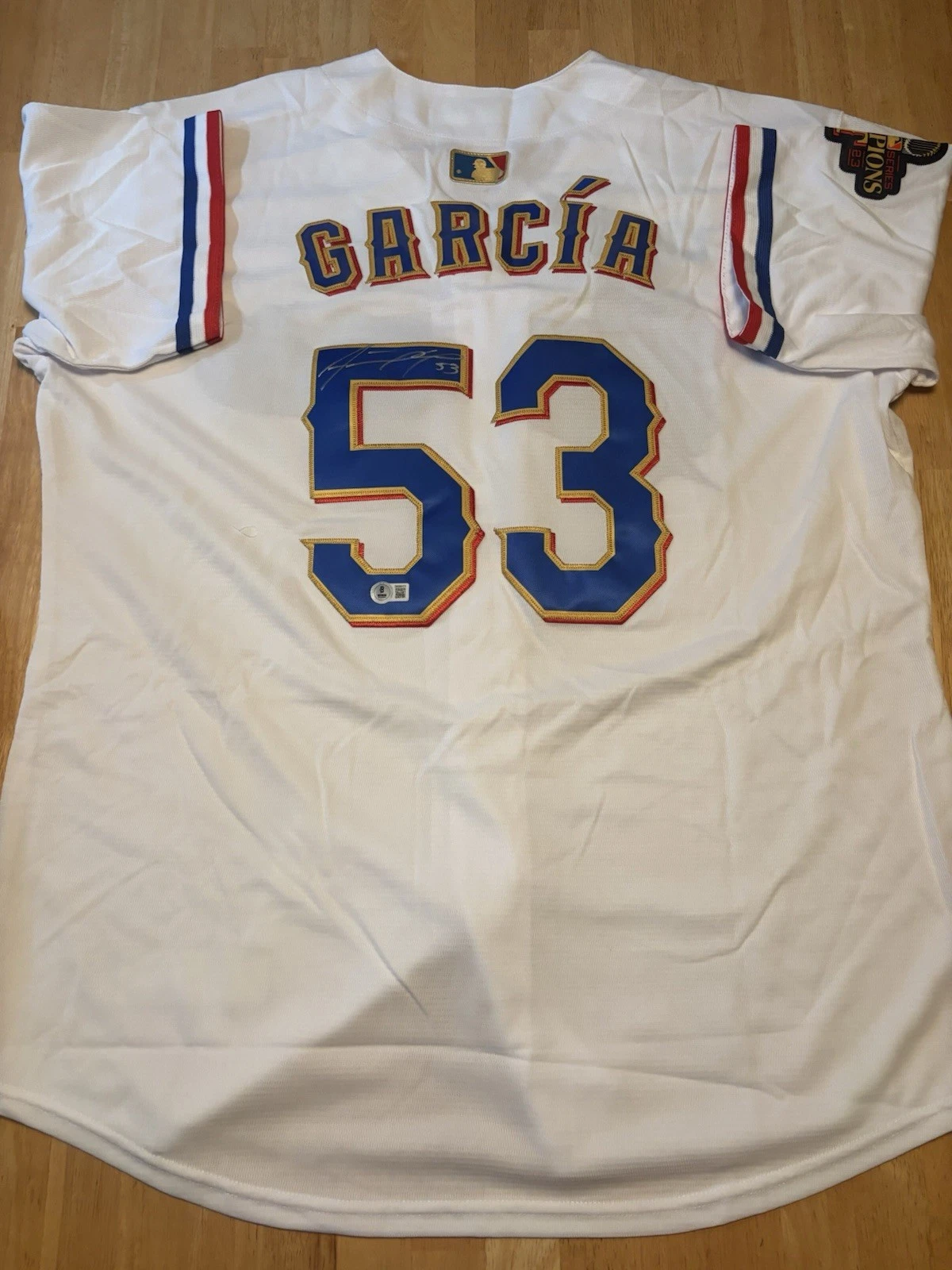 Adolis Garcia Texas Rangers Autographed Signed 2023 World Series Jersey. BAS Coa