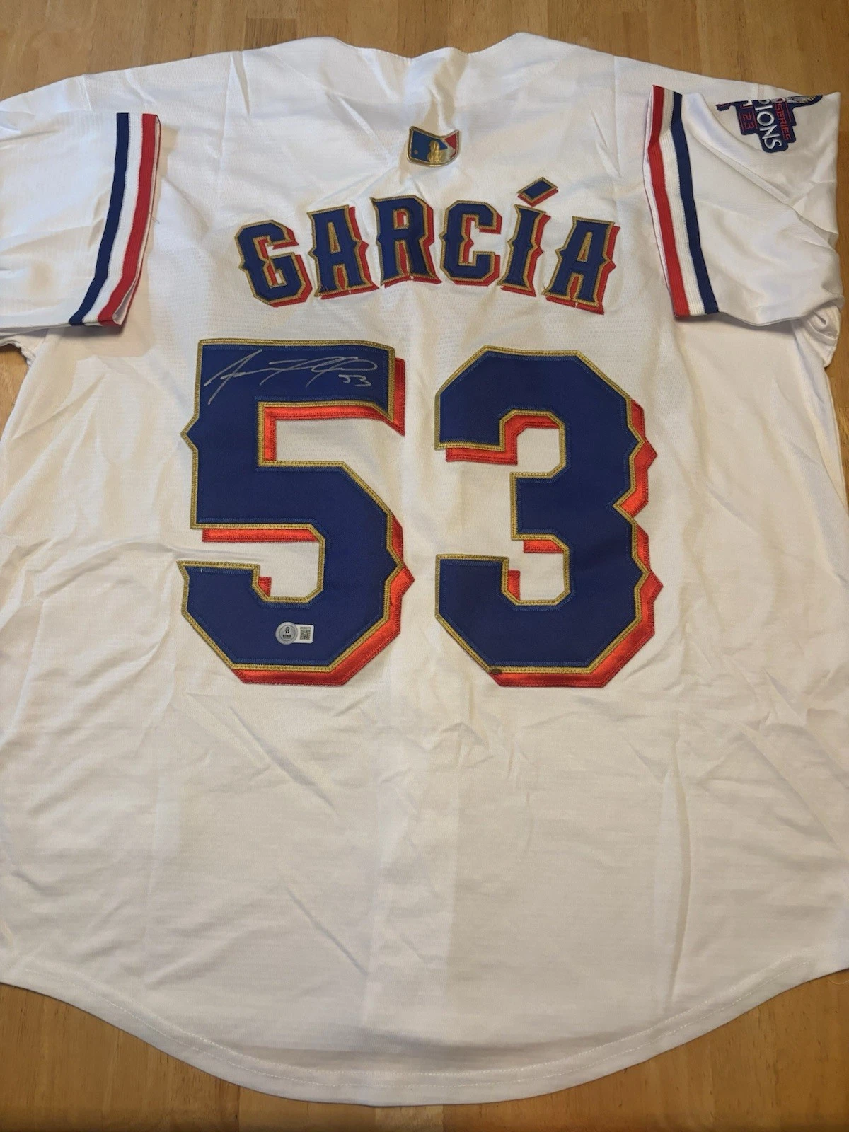 Adolis Garcia Texas Rangers Autographed Signed 2023 World Series Jersey. BAS Coa