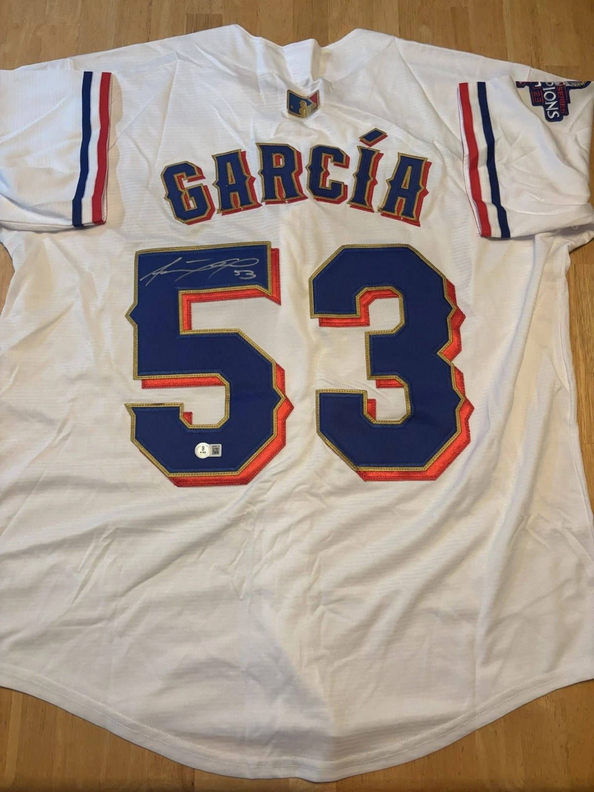 Adolis Garcia Texas Rangers Autographed Signed 2023 World Series Jersey. BAS Coa