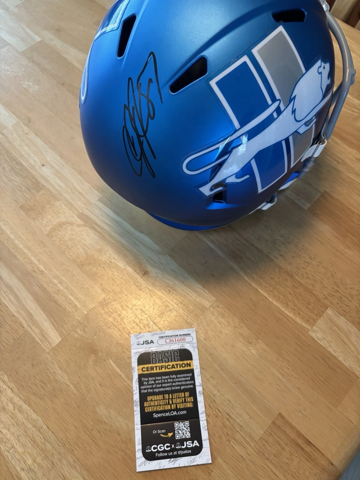 Calvin Johnson SIGNED Autographed Full Size Replica Helmet Detroit Lions JSA Coa
