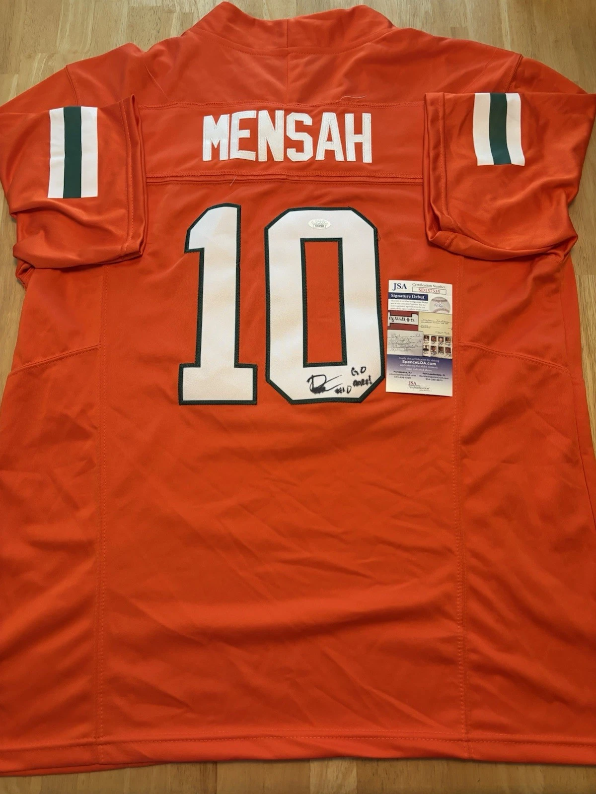 Darian Mensah Signed Autographed Inscribed Miami Hurricanes Jersey JSA Coa Rare