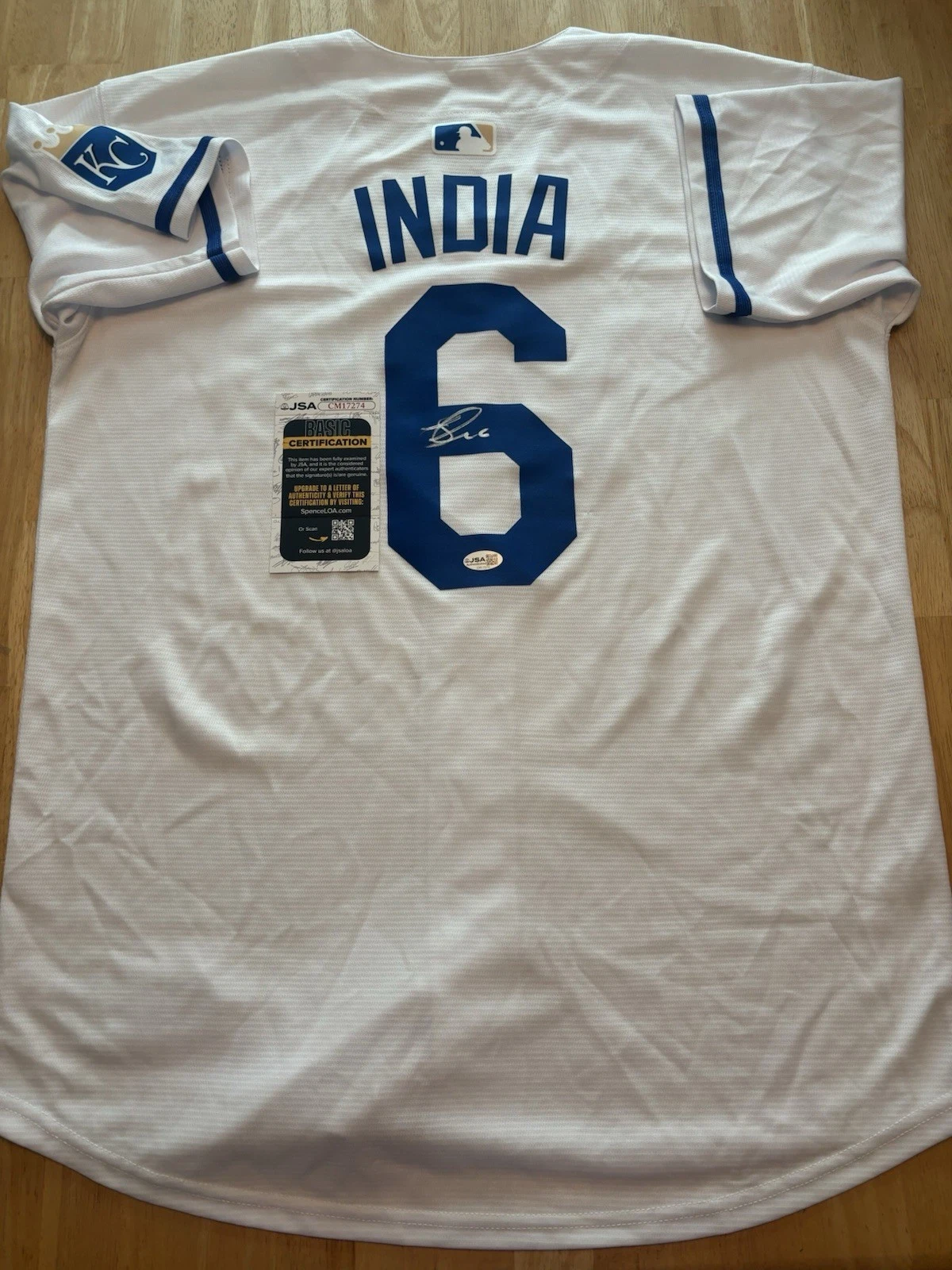 Jonathan India Signed Autographed Kansas City Royals Jersey. JSA Coa