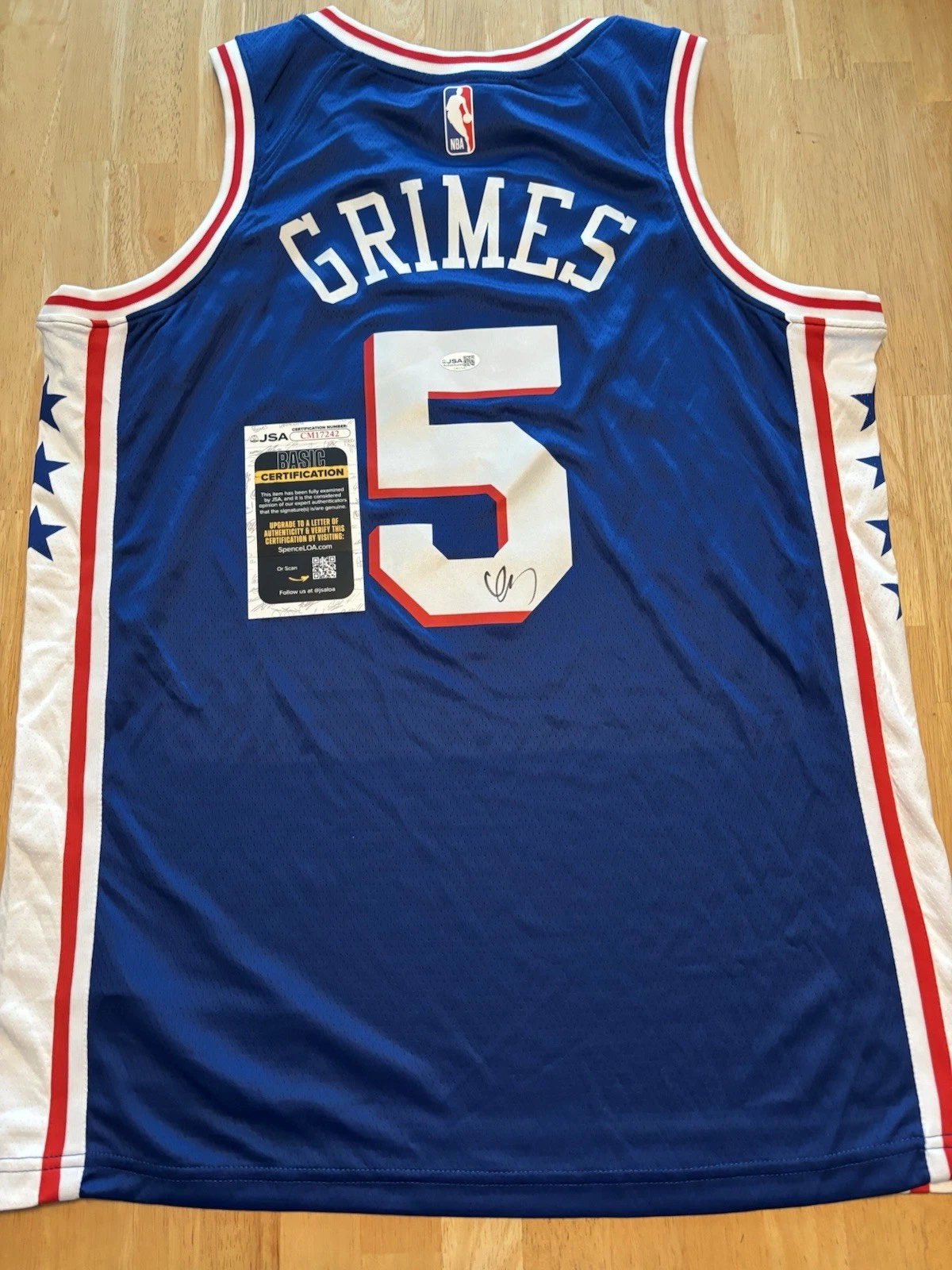 Quentin Grimes Signed Autographed Philadelphia 76ers Jersey. Jsa Coa. Rare.