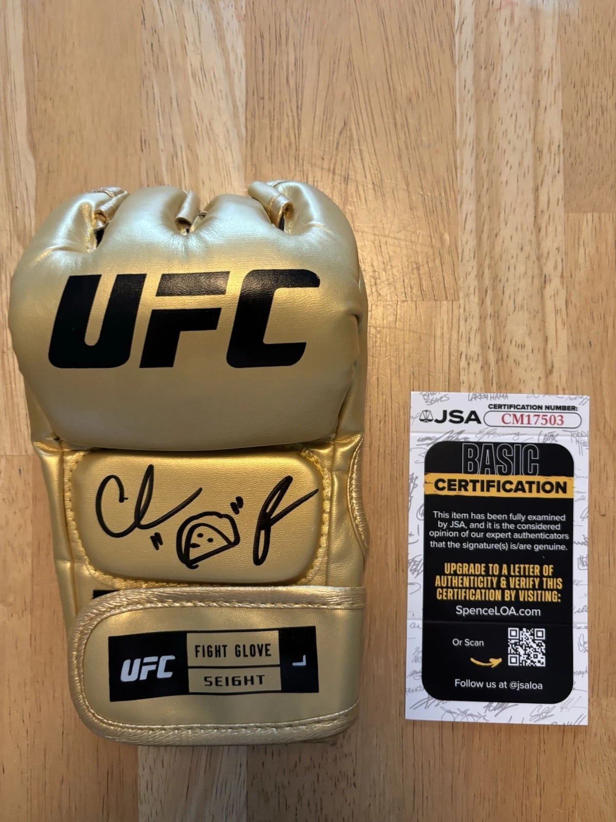 Chris Padilla Taco SIGNED AUTOGRAPHED UFC GLOVE MMA FIGHTER GOLD JSA