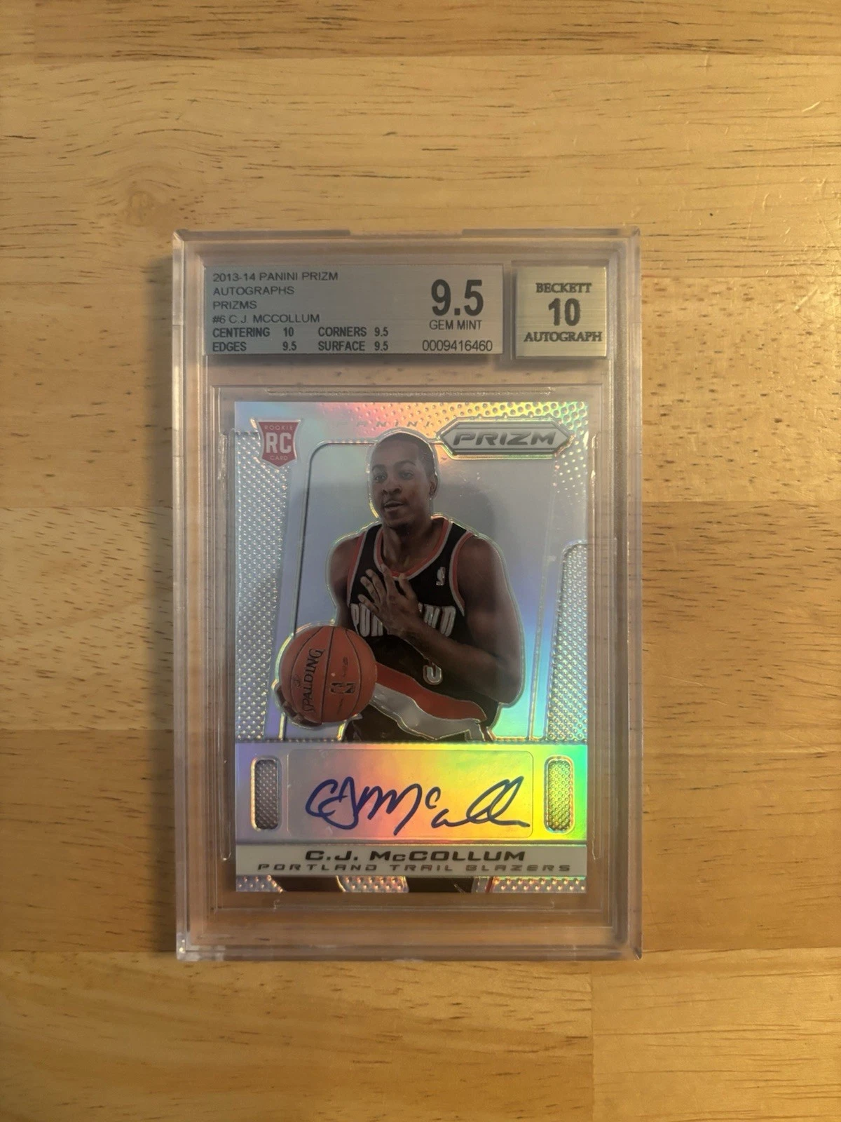 2013-14 Panini Prizm Autographs Silver C.J. McCollum ROOKIE AUTO /25 RC BGS 9.5
