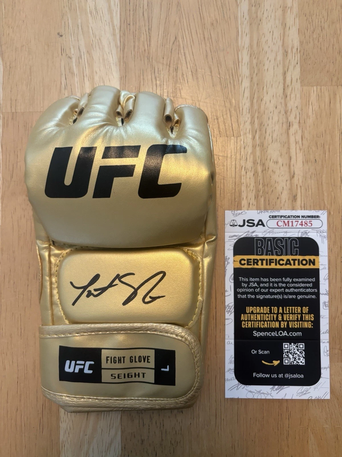 Tatiana Suarez SIGNED AUTOGRAPHED UFC GLOVE MMA FIGHTER GOLD JSA