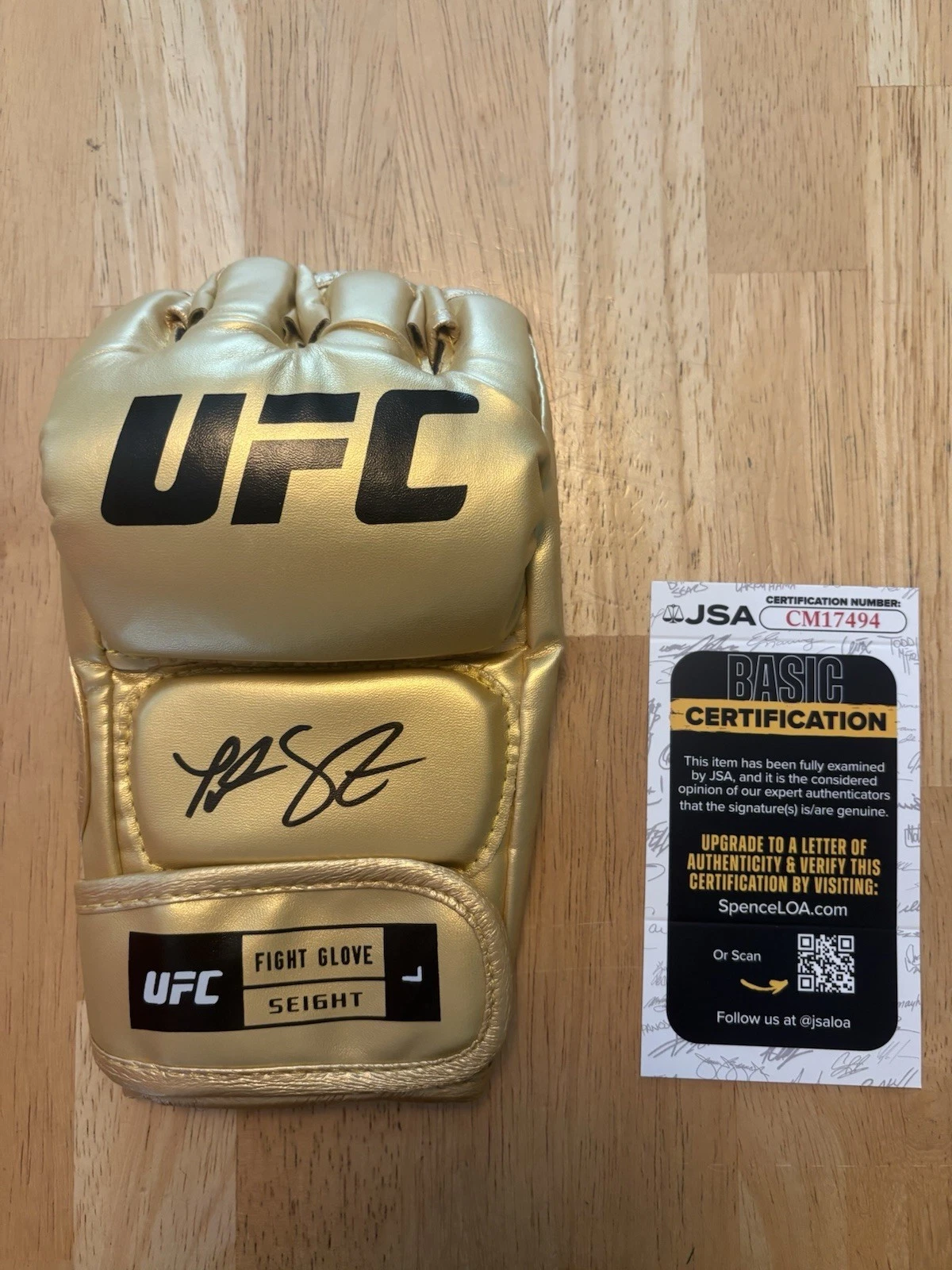 Tatiana Suarez SIGNED AUTOGRAPHED UFC GLOVE MMA FIGHTER GOLD JSA
