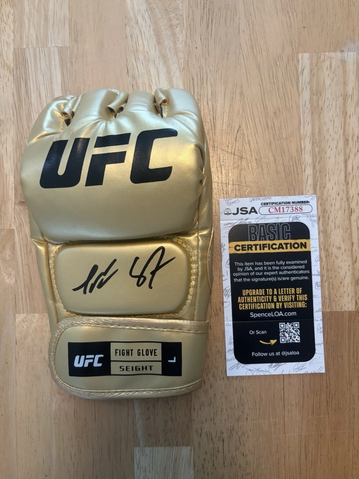 Tatiana Suarez SIGNED AUTOGRAPHED UFC GLOVE MMA FIGHTER GOLD JSA
