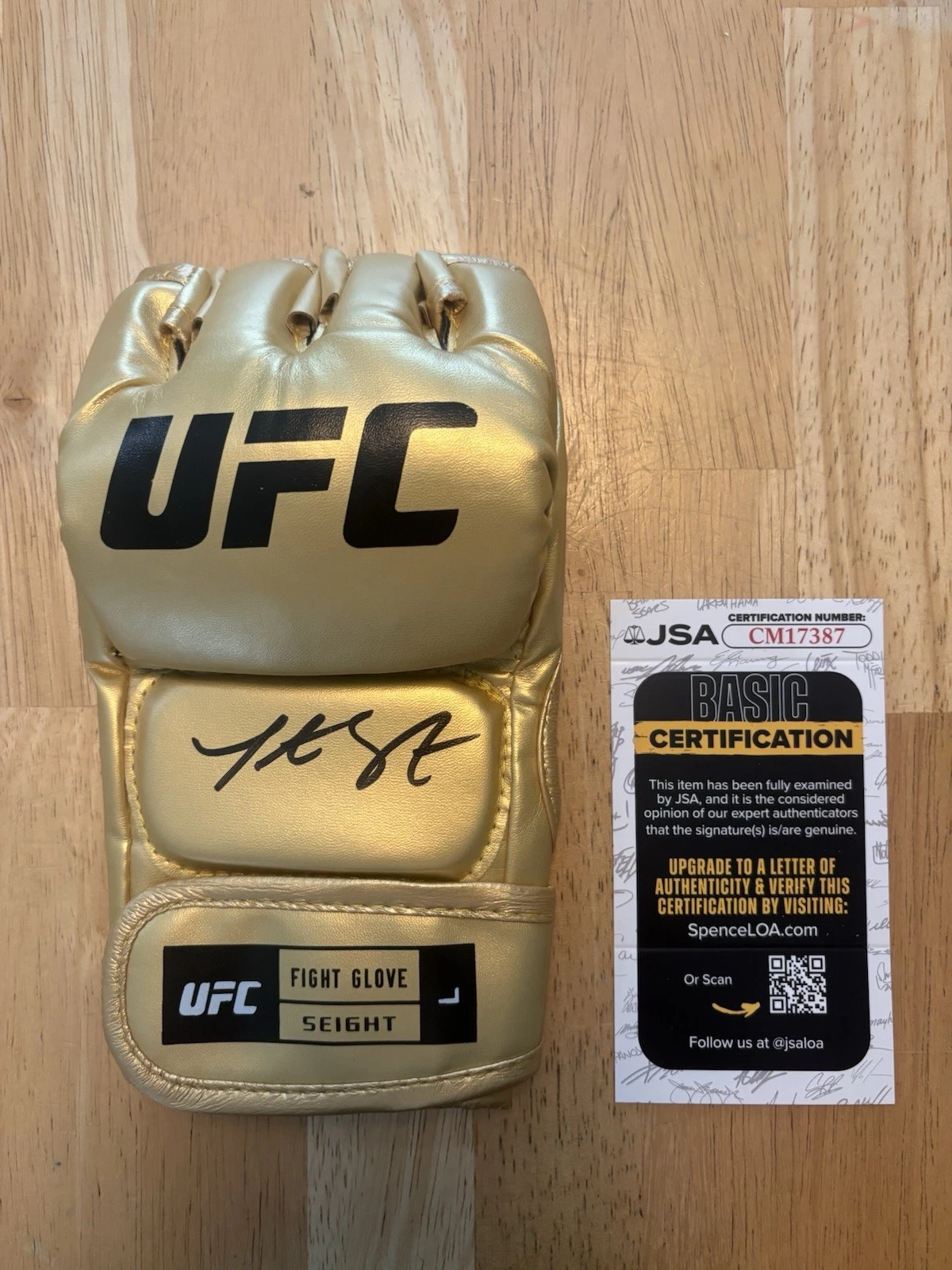 Tatiana Suarez SIGNED AUTOGRAPHED UFC GLOVE MMA FIGHTER GOLD JSA