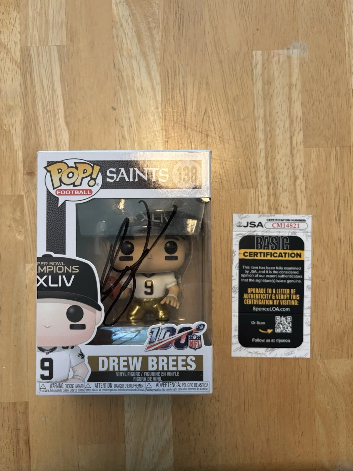 Drew Brees Signed  Autographed Funko Pop #138. JSA Coa.  Super Bowl XLIV. Hof