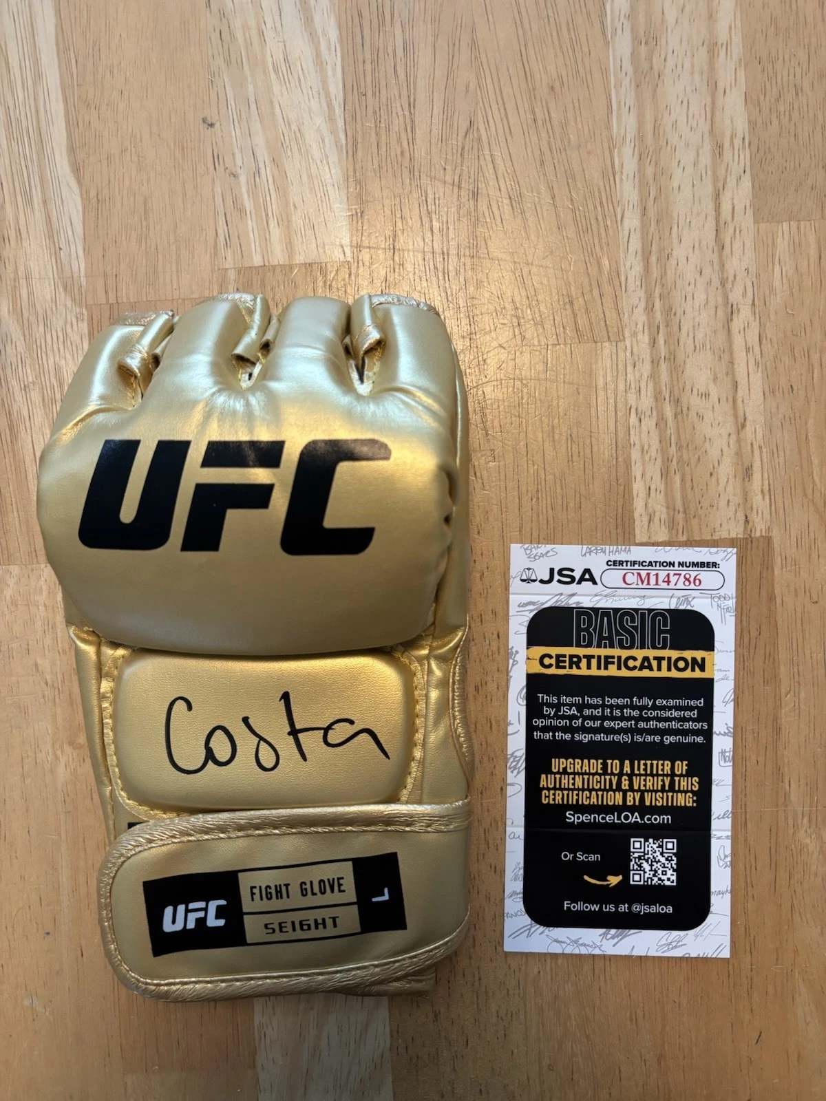 Paulo Costa Signed Autographed Gold UFC Glove. JSA Coa