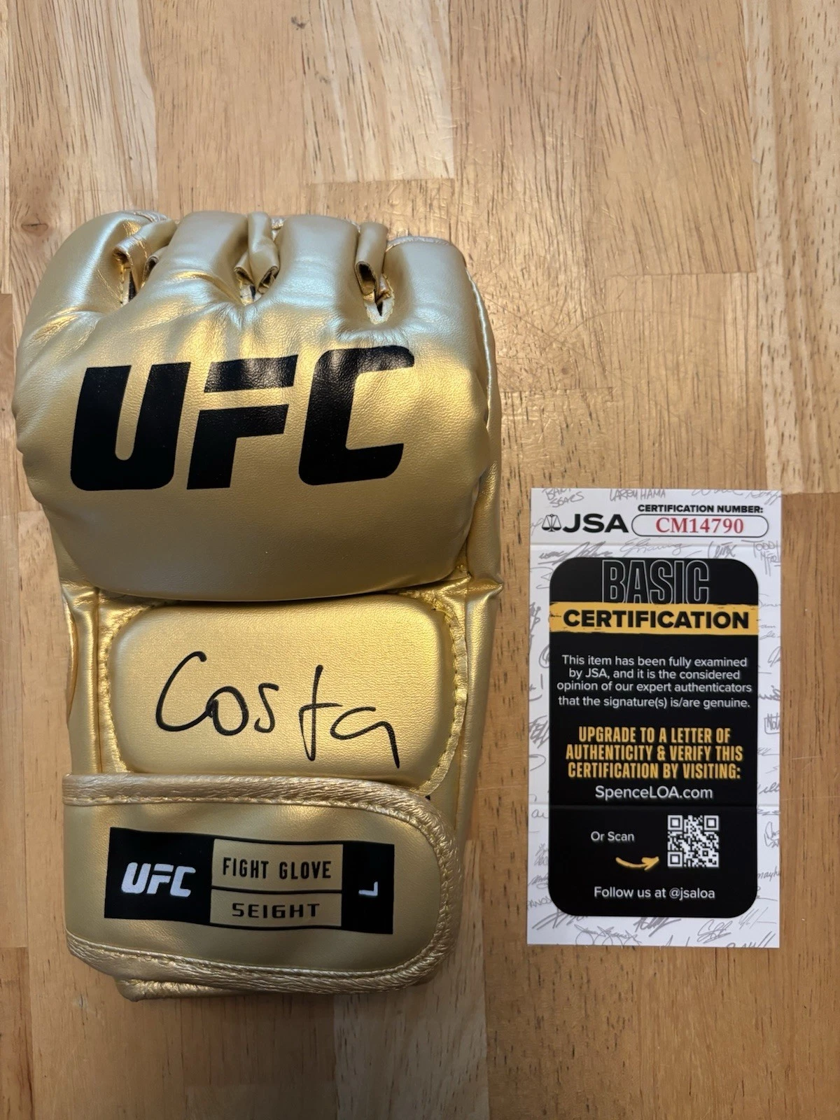 Paulo Costa Signed Autographed Gold UFC Glove. JSA Coa