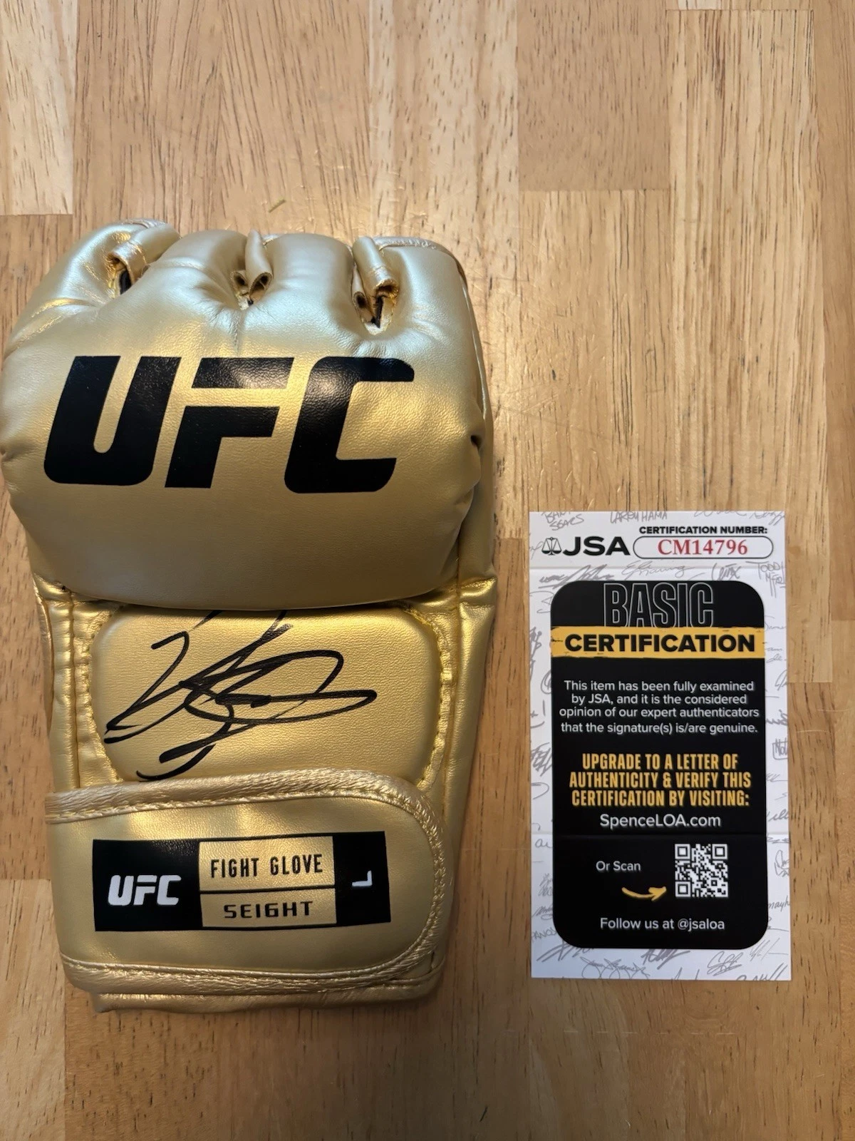 Kelvin Gastelum SIGNED AUTOGRAPHED UFC GLOVE MMA FIGHTER GOLD JSA