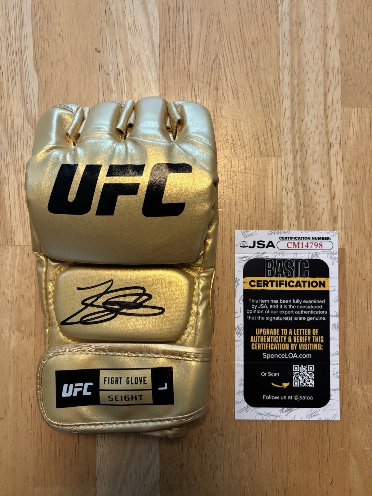 Kelvin Gastelum SIGNED AUTOGRAPHED UFC GLOVE MMA FIGHTER GOLD JSA