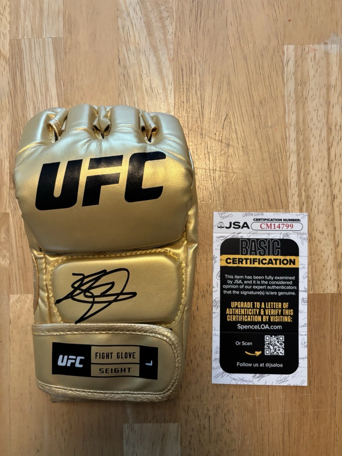 Kelvin Gastelum SIGNED AUTOGRAPHED UFC GLOVE MMA FIGHTER GOLD JSA