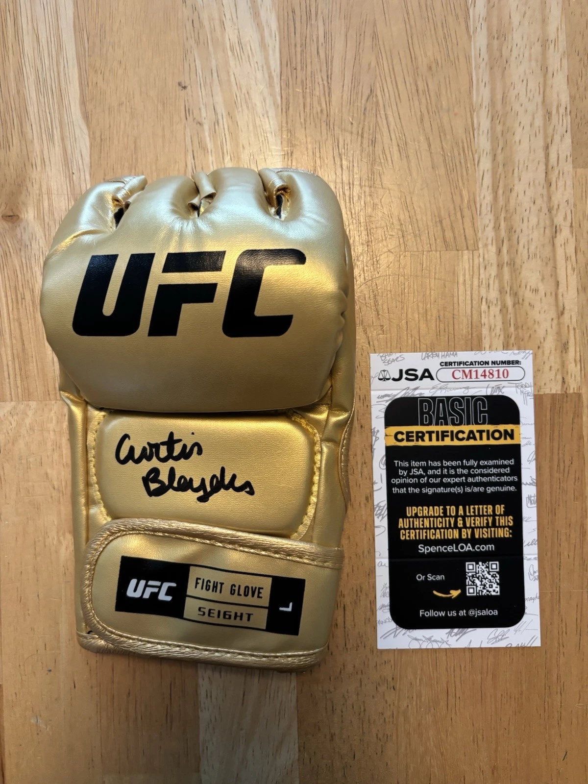 CURTIS BLAYDES signed autographed Gold  UFC Fight Glove Jsa Coa
