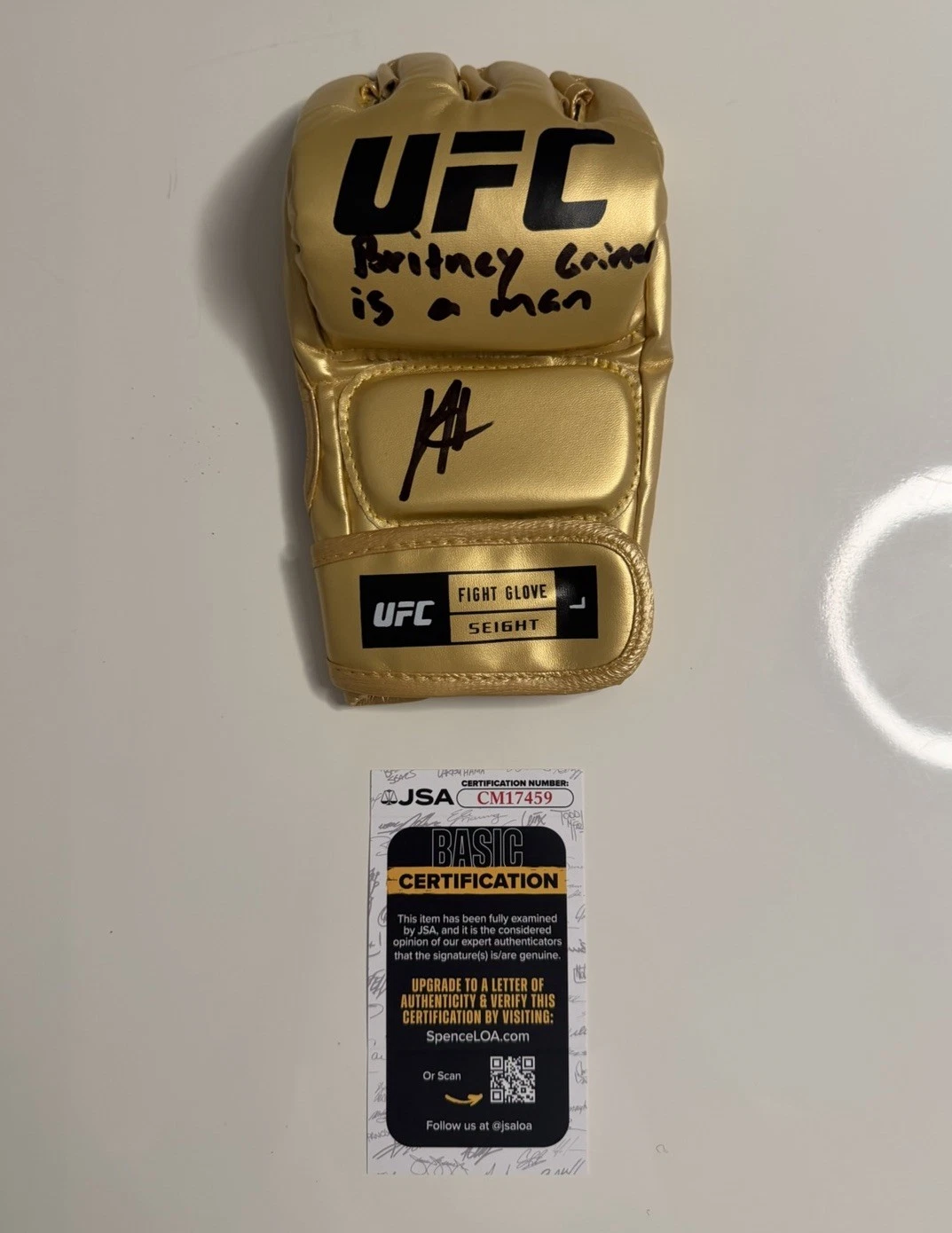 Josh Hokit Autographed Gold UFC Glove MMA Inscribed Rare JSA COA