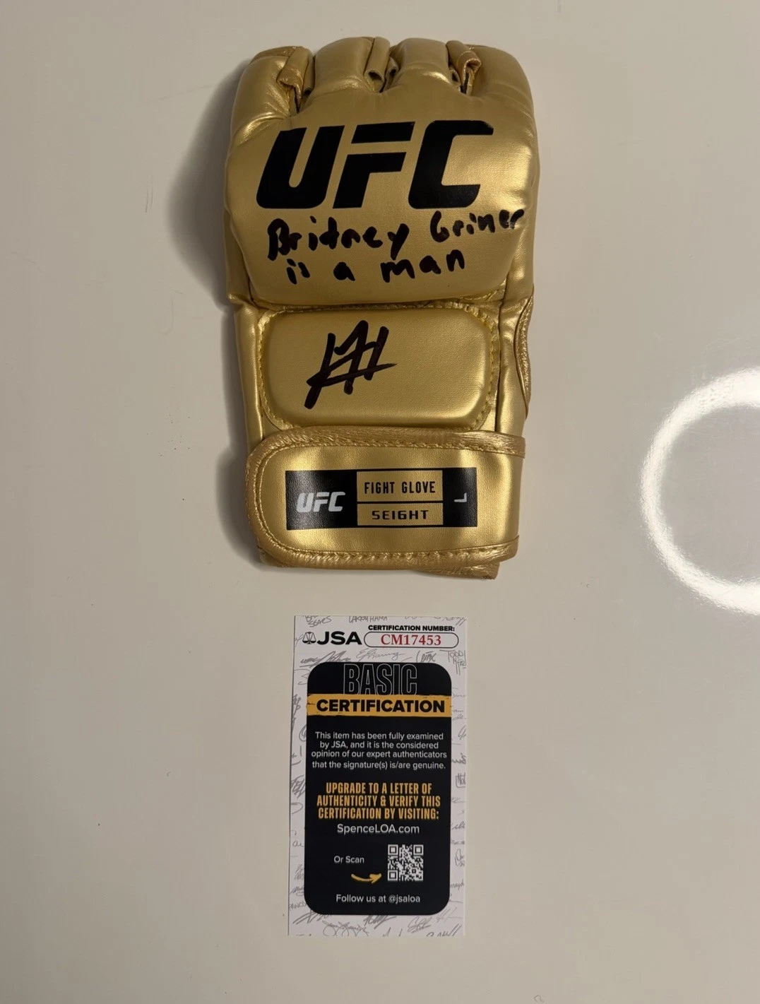 Josh Hokit Autographed Gold UFC Glove MMA Inscribed Rare JSA COA