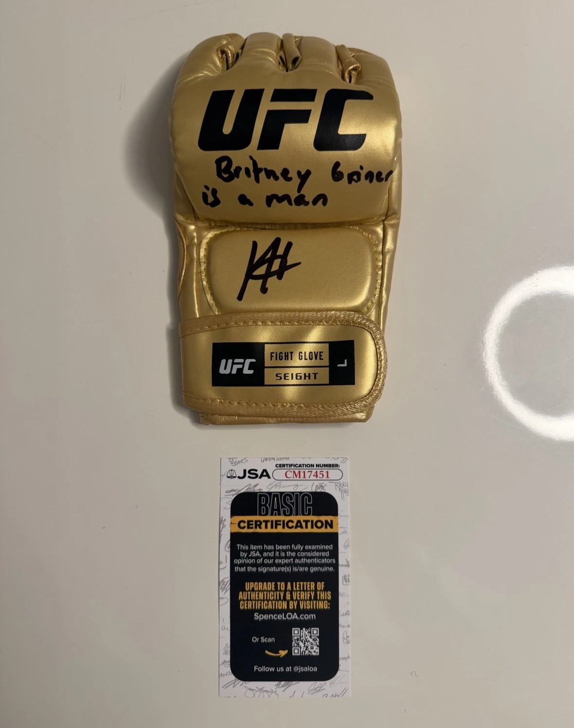 Josh Hokit Autographed Gold UFC Glove MMA Inscribed Rare JSA COA