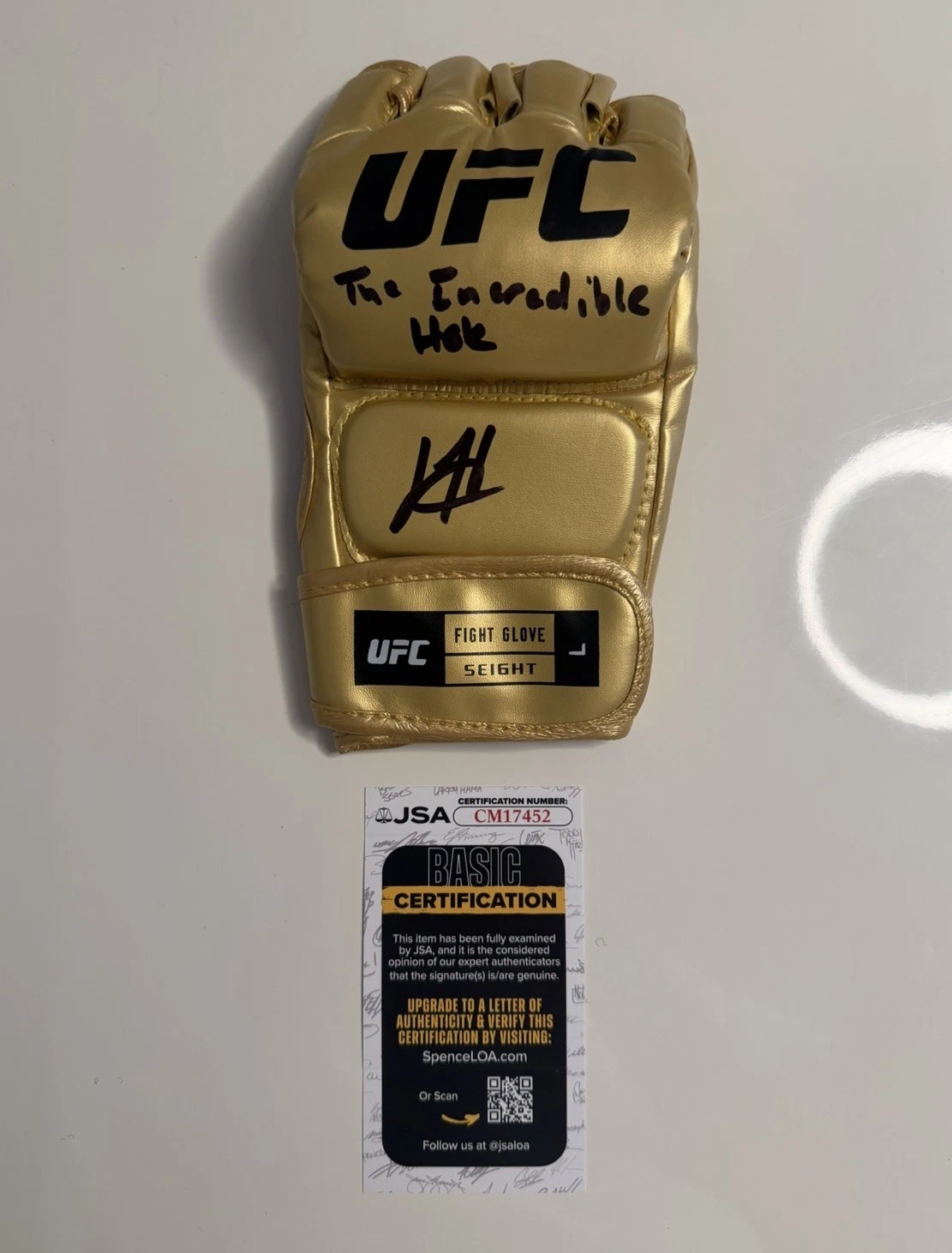 Josh Hokit Autographed Gold UFC Glove MMA Inscribed Rare JSA COA