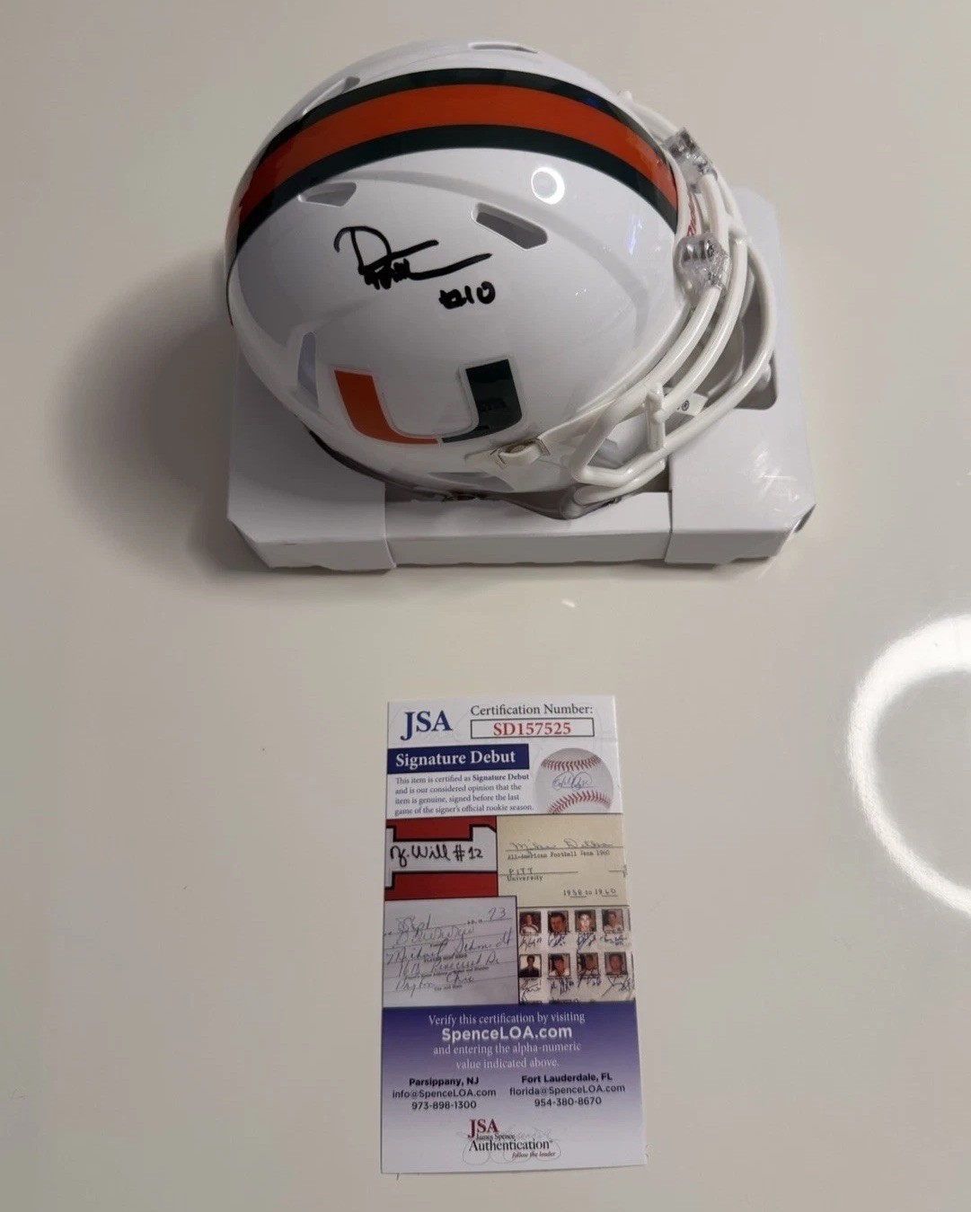 Darian Mensah Miami Hurricanes Autographed Mini Helmet Signature Debut JSA COA