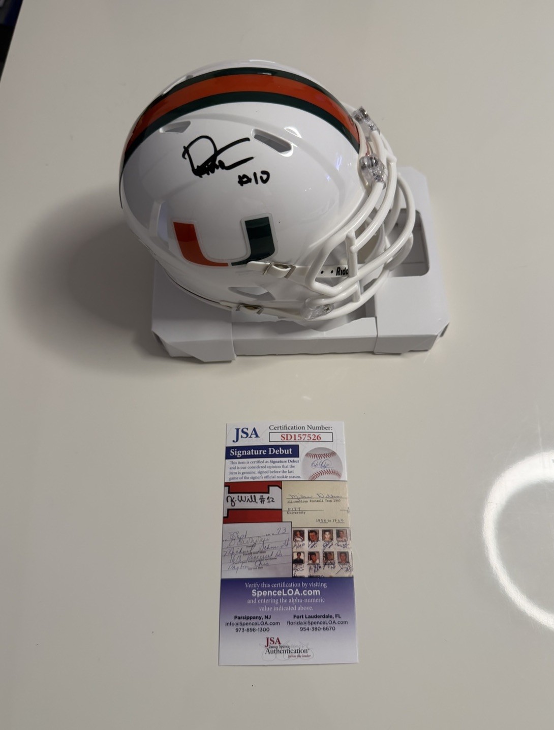 Darian Mensah Miami Hurricanes Autographed Mini Helmet Signature Debut JSA COA