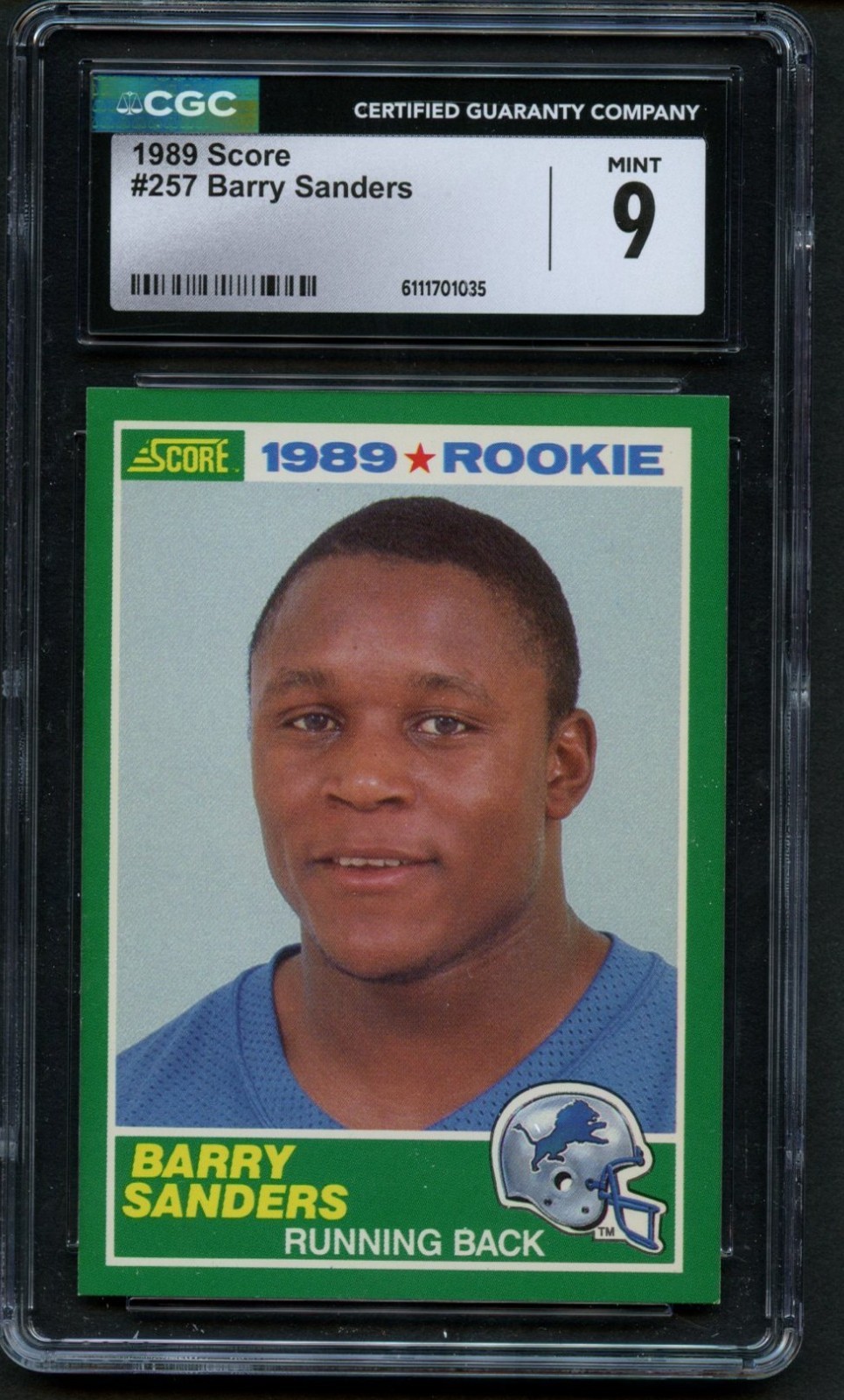 Barry Sanders #257 1989 Score Football Detroit Lions CGC 9 Mint
