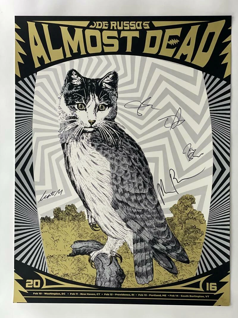 JOE RUSSO'S ALMOST DEAD (X5) SIGNED AUTOGRAPH 18X24 CONCERT TOUR POSTER GRATEFUL