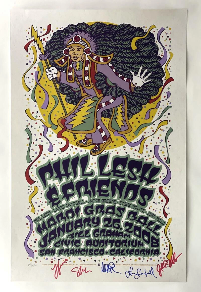 PHIL LESH & FRIENDS SIGNED AUTOGRAPH 14X25 CONCERT TOUR POSTER - GRATEFUL DEAD