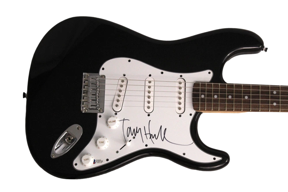 TONY HAWK SIGNED AUTOGRAPH FS BLACK FENDER ELECTRIC GUITAR SKATEBOARD ICON BAS