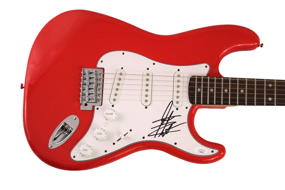 THOMAS RHETT SIGNED AUTOGRAPH RED FENDER ELECTRIC GUITAR W/ FULL SIGNATURE JSA