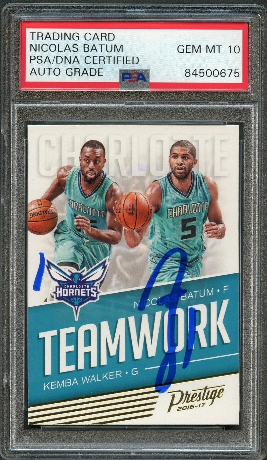 2016-17 Prestige Teamwork #10 Nicolas Batum Signed Card AUTO 10 PSA Slabbed Horn