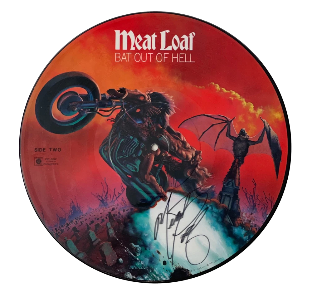 MEAT LOAF SIGNED AUTOGRAPH BAT OUT OF HELL PICTURE DISC ALBUM VINYL RECORD - BAS