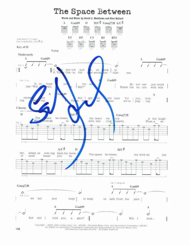 STEFAN LESSARD SIGNED AUTOGRAPH THE SPACE BETWEEN SHEET MUSIC DAVE MATTHEWS BAND