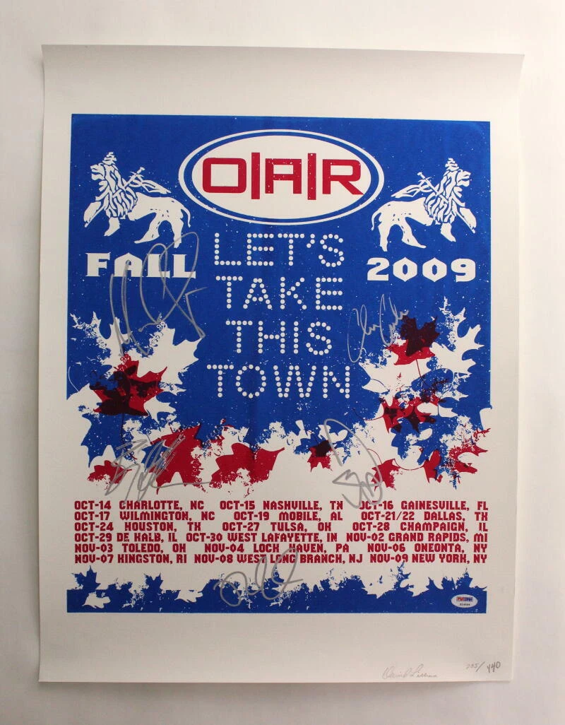 O.A.R. OAR BAND SIGNED AUTOGRAPH 18X24 CONCERT POSTER LET'S TAKE THIS TOWN - PSA