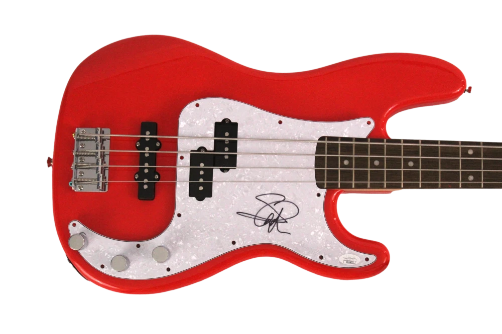 STEVE HARRIS SIGNED AUTOGRAPH RED FENDER ELECTRIC BASS GUITAR - IRON MAIDEN JSA