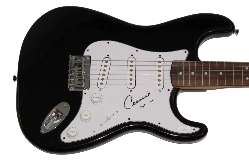 CELINE DION SIGNED AUTOGRAPH BLACK FENDER ELECTRIC GUITAR TITANIC BEAUTY JSA COA